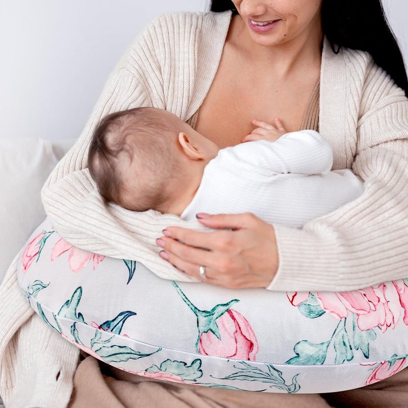 DILIMI Nursing Pillow Cover for Baby Girl and Boy, Ultra Soft Comfortable Stretchy Removable Slipcover for Newborn Breastfeeding Pillows, Pink Flower - Image 5